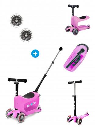Pack Trottinette évolutive Mini 2Go Deluxe Rose LED
